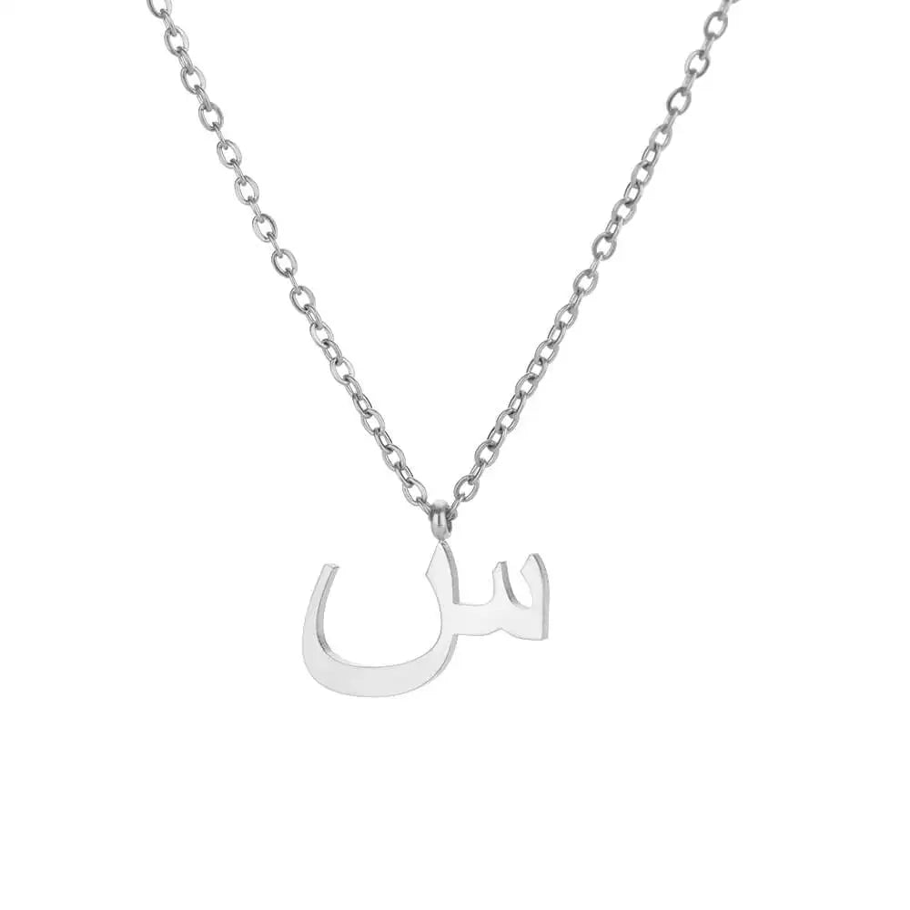 💫 Arabic Letter Name Pendant Necklace – Elegant Stainless Steel Choker for Women