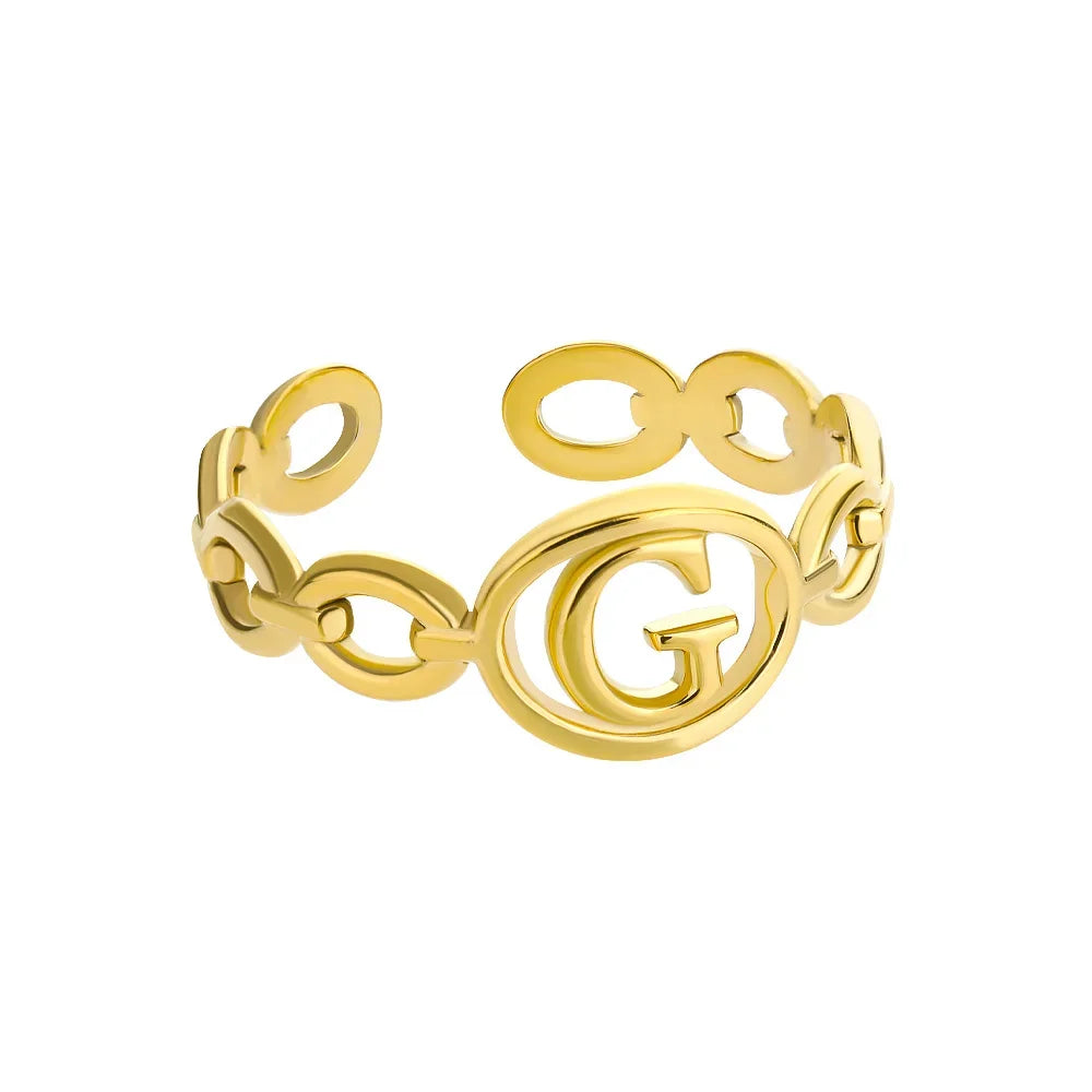 π 18k Gold Plated Hollow AβZ Initial Rings β Open Adjustable Stainless Steel Letter Rings