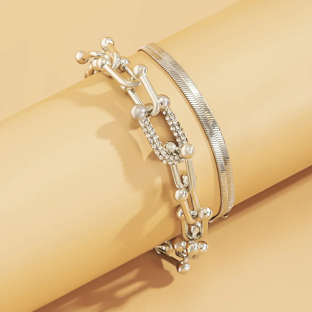 ⚡ 18 Karat vergoldetes Punk-Armband in U-Form mit Schlangenkette – Luxus-Schmuck mit Zirkonia-Gliedern für Damen