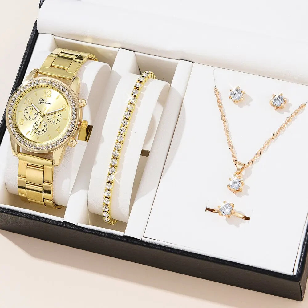 5-Piece Gold Luxe Watch & Bracelet Set✨