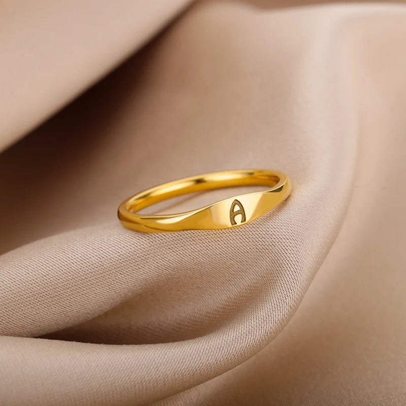 π 18k Gold Plated Tiny Initial Letter Rings β AβZ Stainless Steel Adjustable Rings