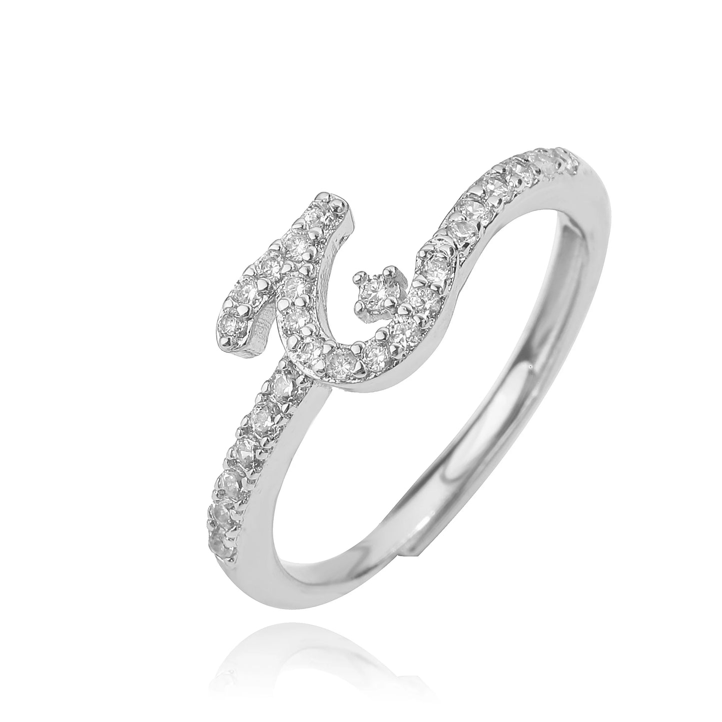 🌙 18k Gold Plated Arabic Letter Square Ring – HECHENG Women’s Fashion Ring with Zircon Inlay