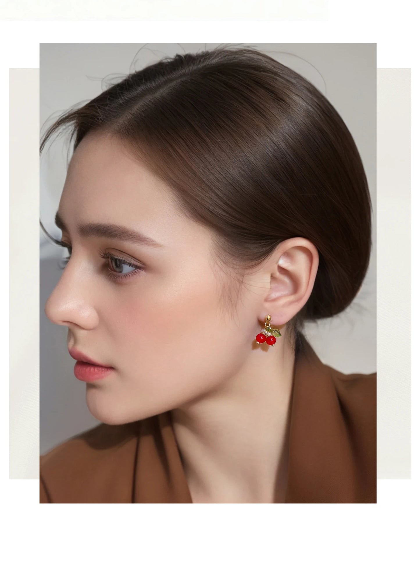 🍒 Cherry Charm – 18K Gold PVD Plated Stainless Steel Red Crystal Drop Earrings