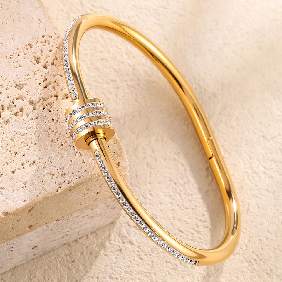 3PCS American Style Stainless Steel Gold-Plated Bracelet Set