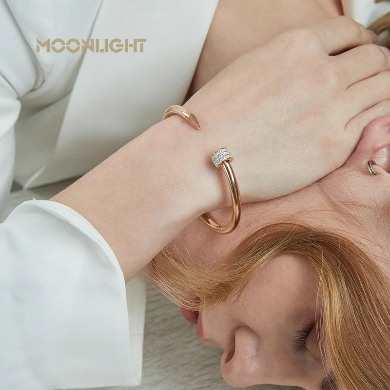 π« MOONLIGHT Classic Nail Open Cuff Bracelet β 18K Gold Plated Stainless Steel Bangle for Women