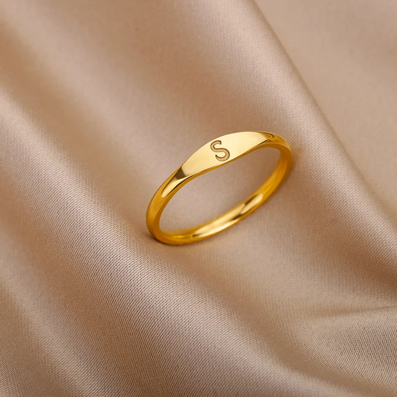 π 18k Gold Plated Tiny Initial Letter Rings β AβZ Stainless Steel Adjustable Rings