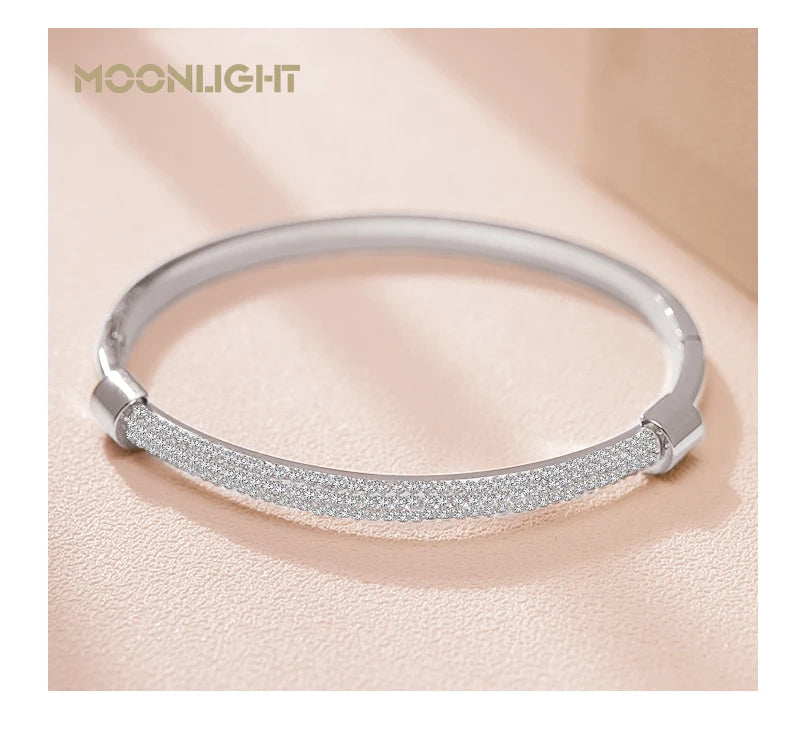 π 18K Gold Plated MOONLIGHT Cuff Bangle β Classic Titanium Steel Bracelet with Cubic Zirconia for Women