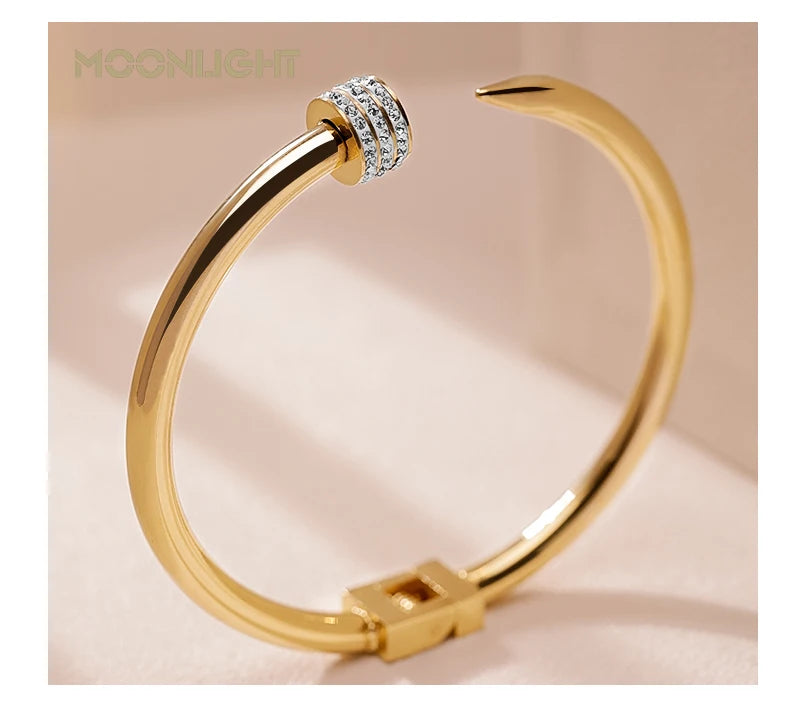 π« MOONLIGHT Classic Nail Open Cuff Bracelet β 18K Gold Plated Stainless Steel Bangle for Women