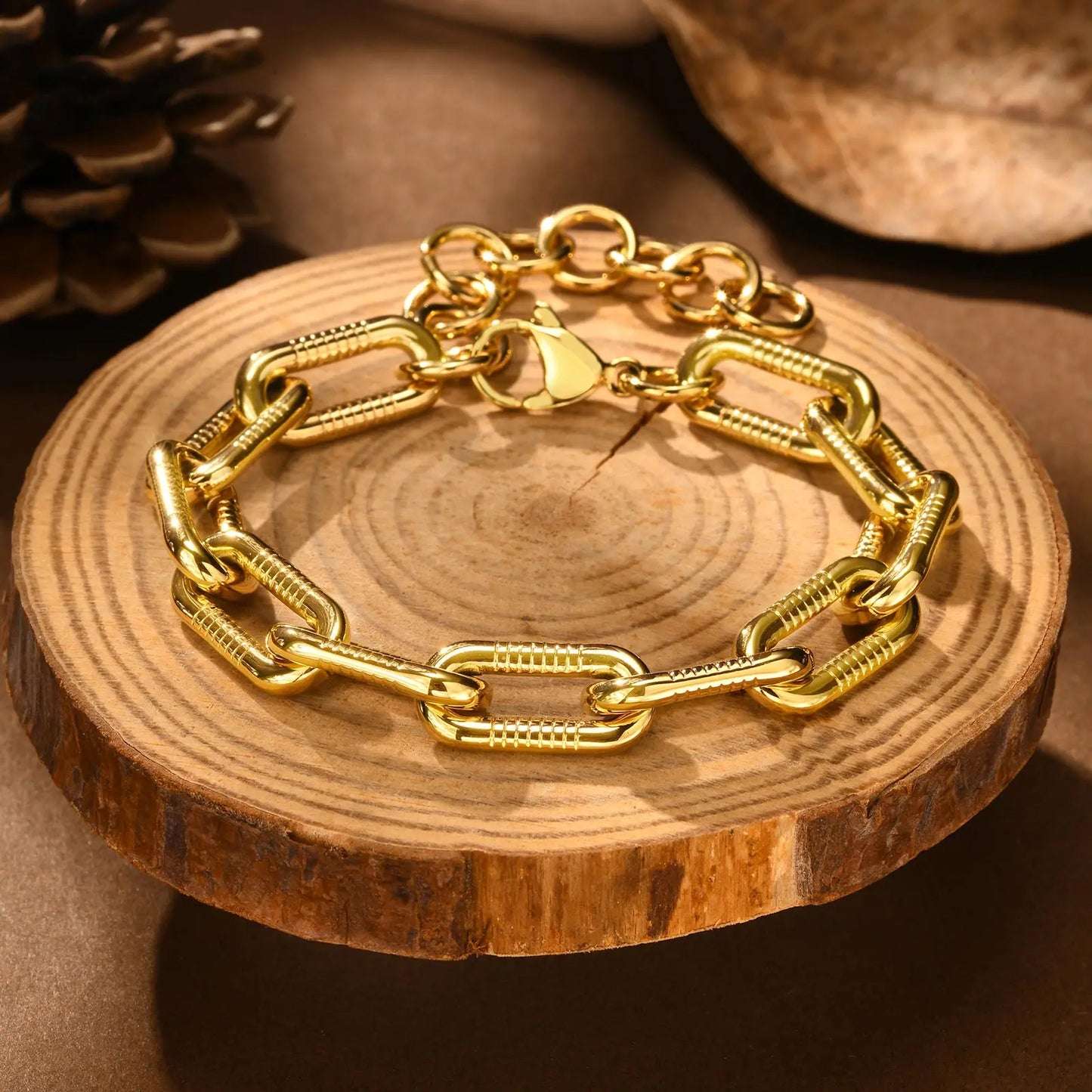 ✨ 18K Gold Plated Geometric Charm Bracelet – Stainless Steel Twist Chain for Women and Girls