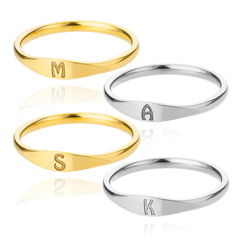 π 18k Gold Plated Tiny Initial Letter Rings β AβZ Stainless Steel Adjustable Rings
