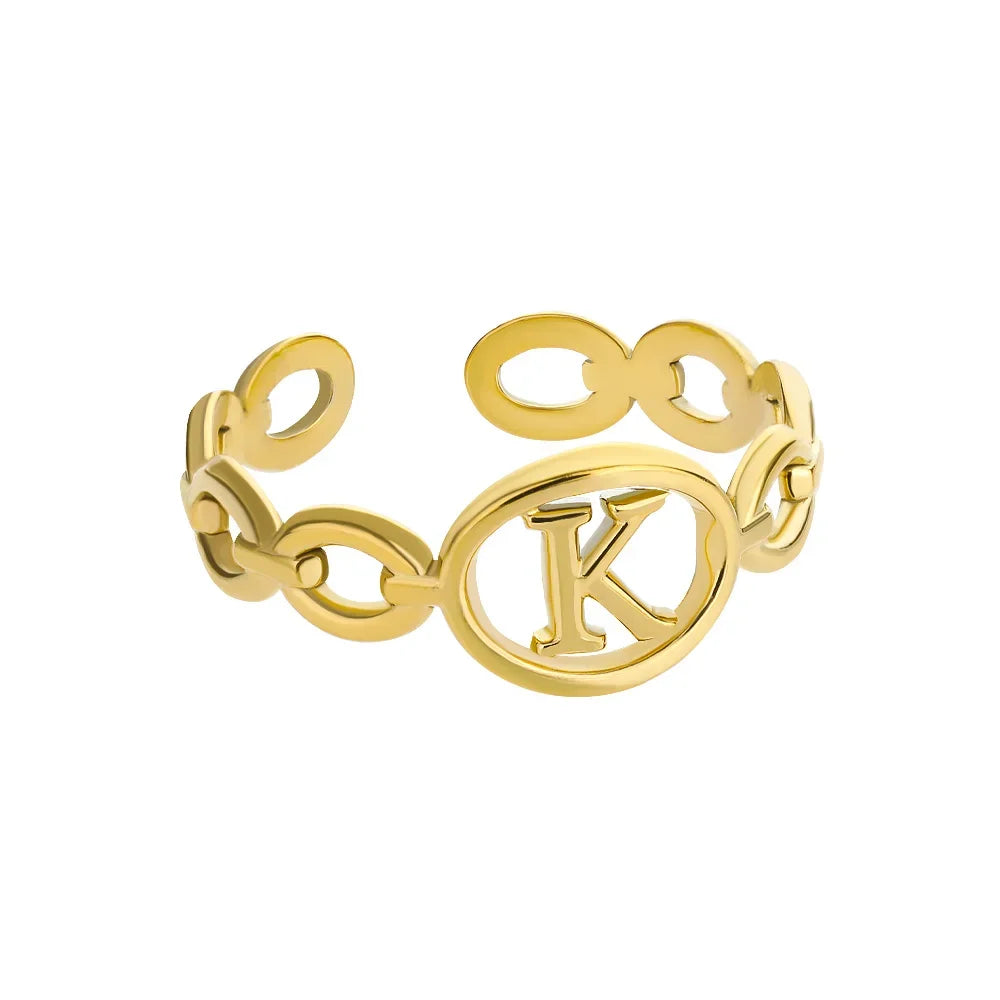 π 18k Gold Plated Hollow AβZ Initial Rings β Open Adjustable Stainless Steel Letter Rings