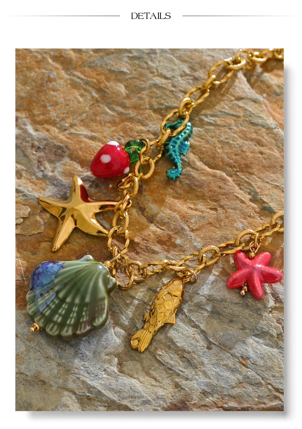 π 18k Gold Plated Yhpup Ocean Style Enamel Shell and Starfish Pendant Necklace β 2025 Summer Collection