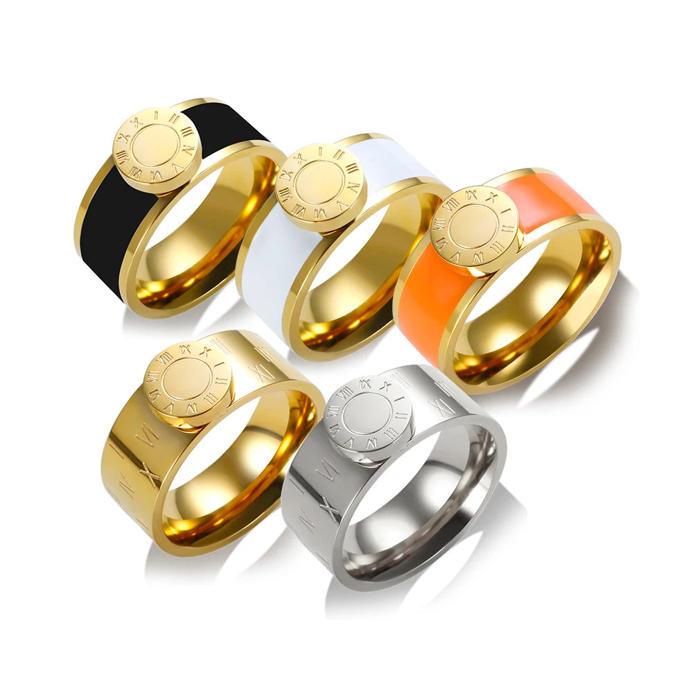 💫 JINHUI 18 Karat vergoldetes Edelstahl-Emaille-Armreif- und Ringset – Klassischer Schmuck mit römischen Ziffern