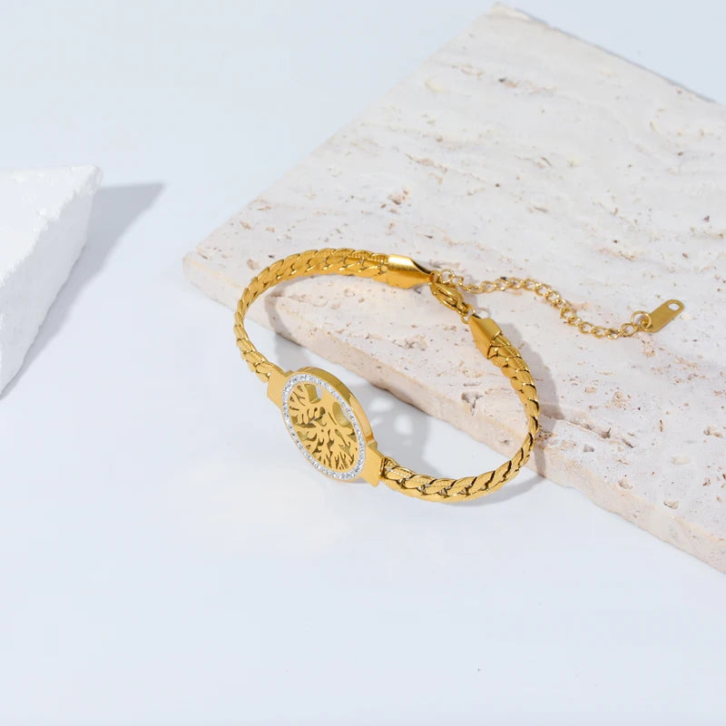 🌿 Tree of Grace – 18K Gold Plated Stainless Steel Life Bracelet