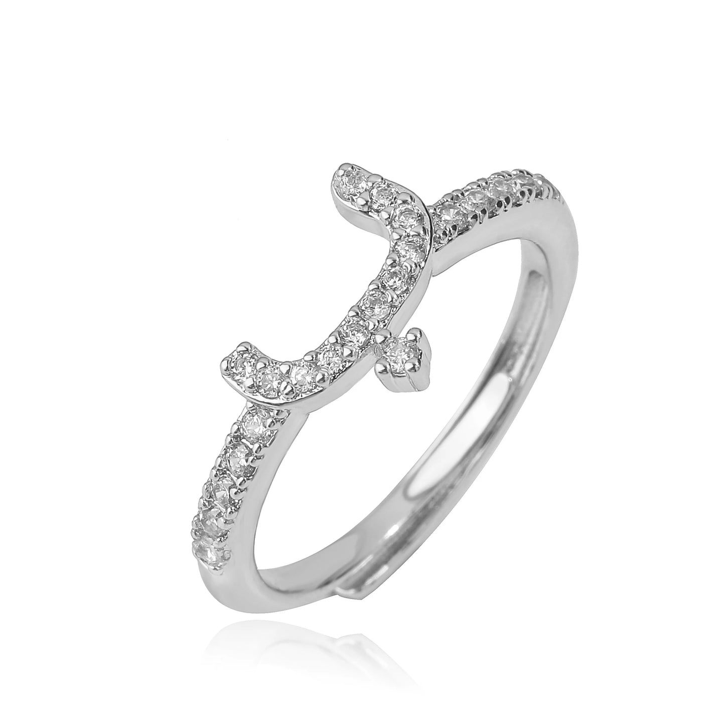 🌙 18k Gold Plated Arabic Letter Square Ring – HECHENG Women’s Fashion Ring with Zircon Inlay