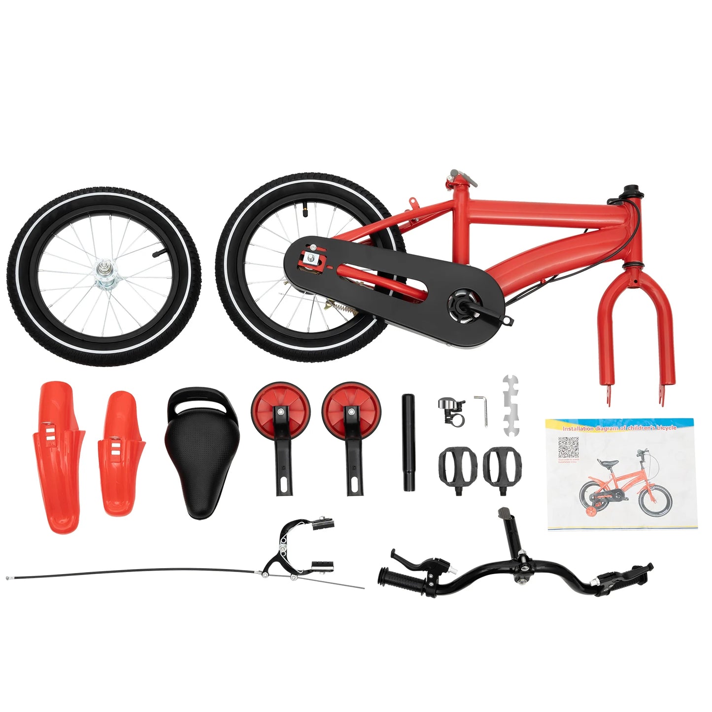 🚴 14-Inch Kids Bike with Training Wheels – Adjustable Seat, Dual Brakes, 2–4 Years, 50kg Capacity