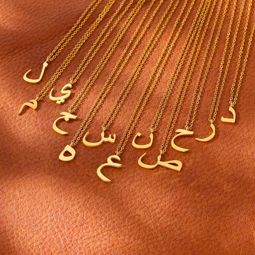 💫 Arabic Letter Name Pendant Necklace – Elegant Stainless Steel Choker for Women