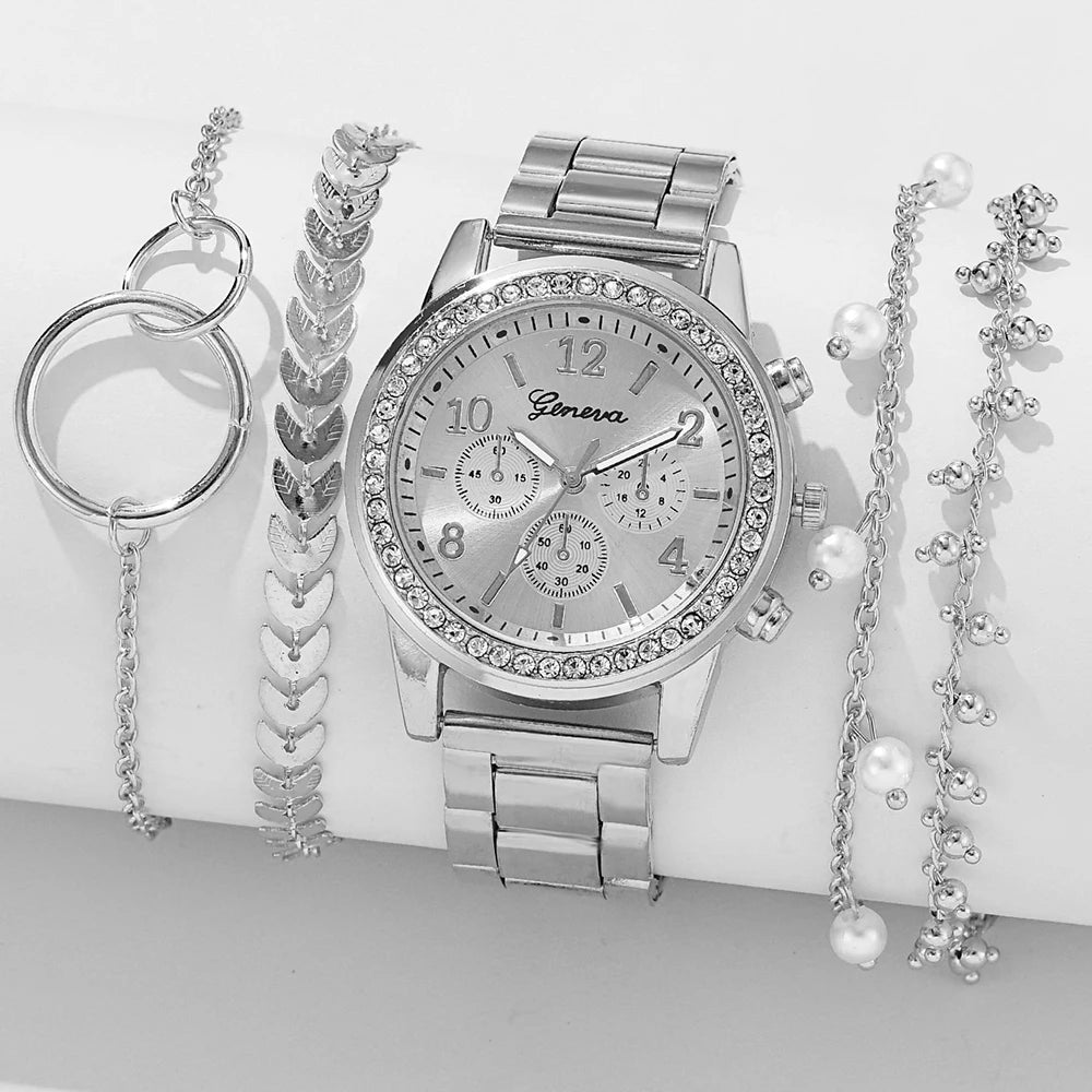 5-Piece Gold Luxe Watch & Bracelet Set✨