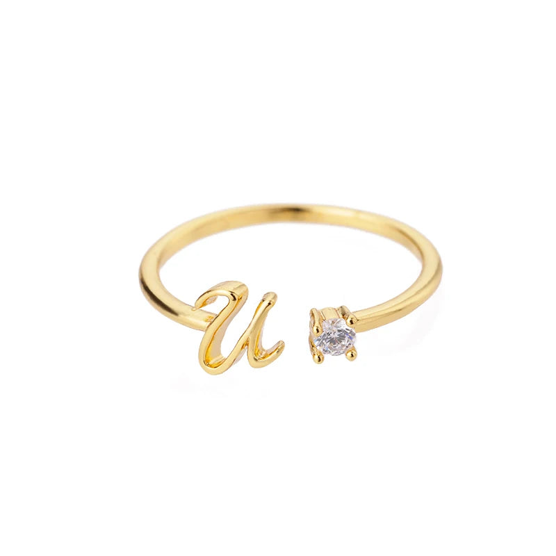 ✨ 18k Gold Plated Tiny A–Z Initial Letter Rings – Adjustable Stainless Steel Rings