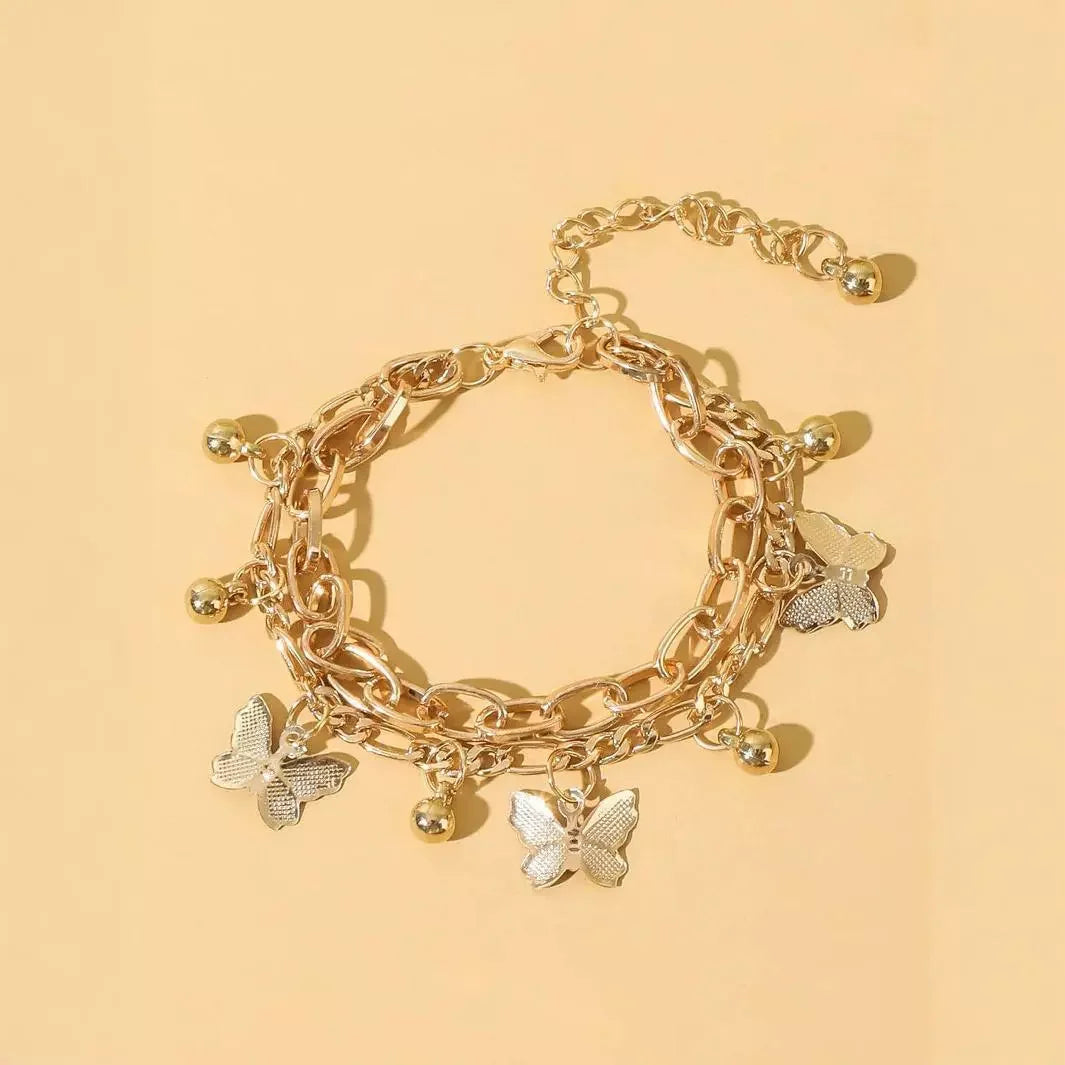 🦋18K gold-plated Nifty Double Layer Butterfly Charm Bracelet – Elegant Gold/Silver Chain for Women