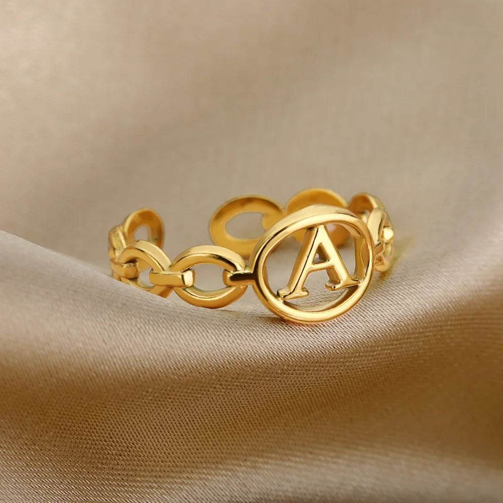 π 18k Gold Plated Hollow AβZ Initial Rings β Open Adjustable Stainless Steel Letter Rings