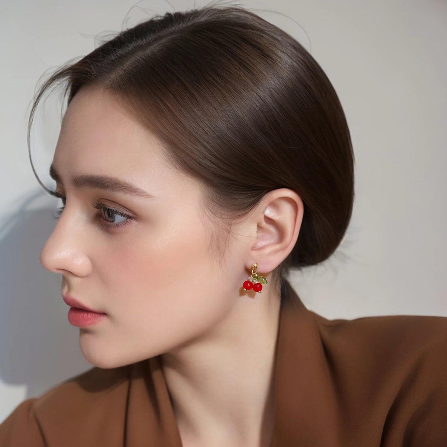 🍒 Cherry Charm – 18K Gold PVD Plated Stainless Steel Red Crystal Drop Earrings