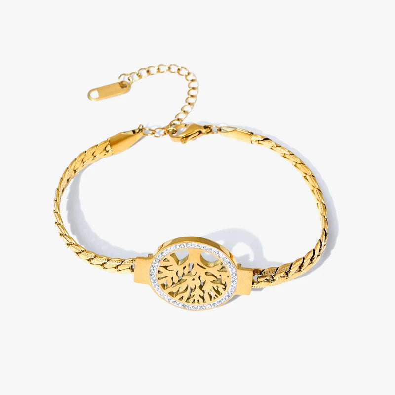 🌿 Tree of Grace – 18K Gold Plated Stainless Steel Life Bracelet
