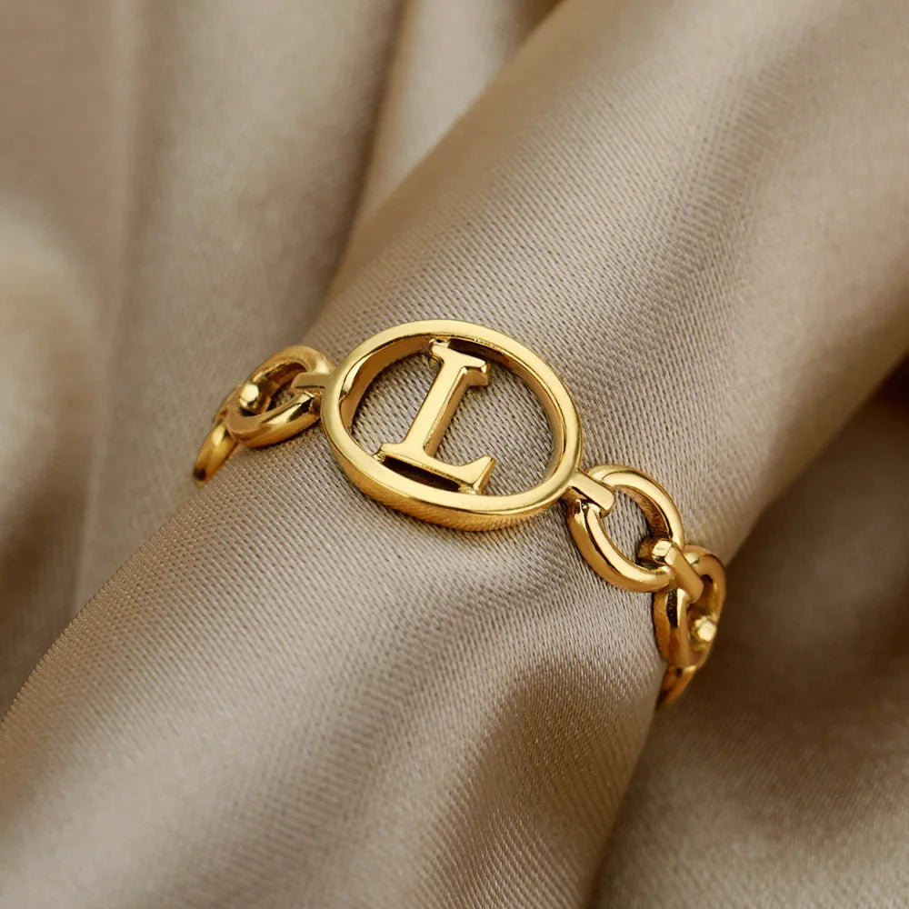 π 18k Gold Plated Hollow AβZ Initial Rings β Open Adjustable Stainless Steel Letter Rings