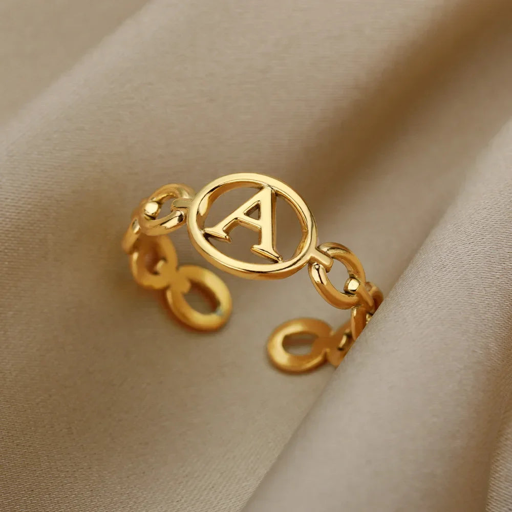 π 18k Gold Plated Hollow AβZ Initial Rings β Open Adjustable Stainless Steel Letter Rings
