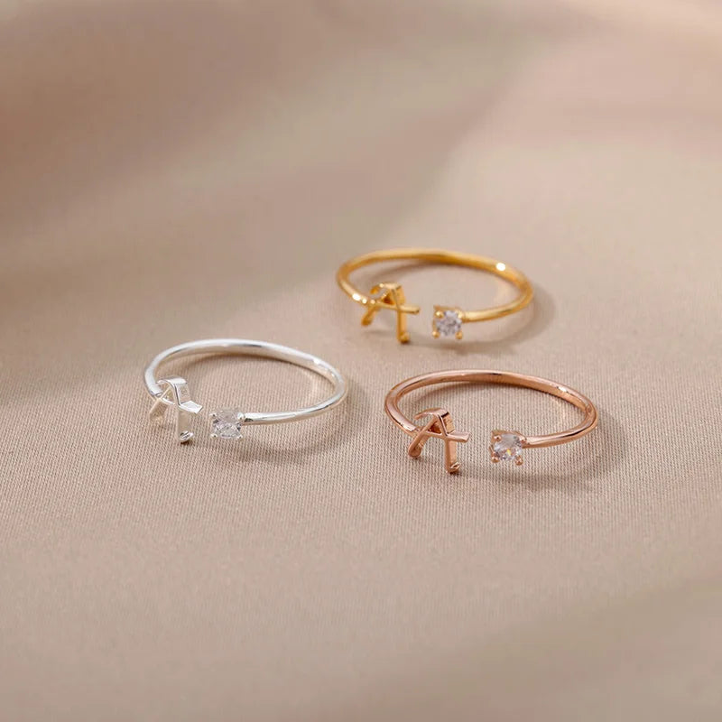 ✨ 18k Gold Plated Tiny A–Z Initial Letter Rings – Adjustable Stainless Steel Rings