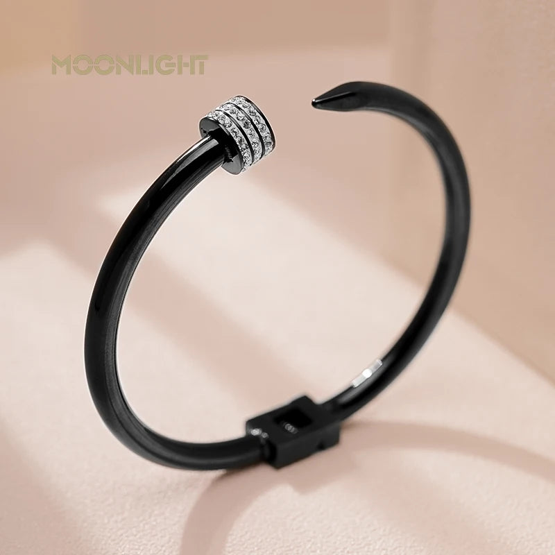 π« MOONLIGHT Classic Nail Open Cuff Bracelet β 18K Gold Plated Stainless Steel Bangle for Women