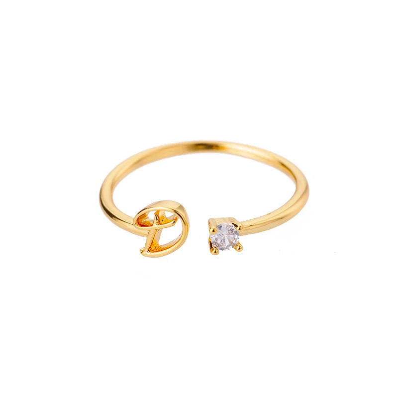 ✨ 18k Gold Plated Tiny A–Z Initial Letter Rings – Adjustable Stainless Steel Rings