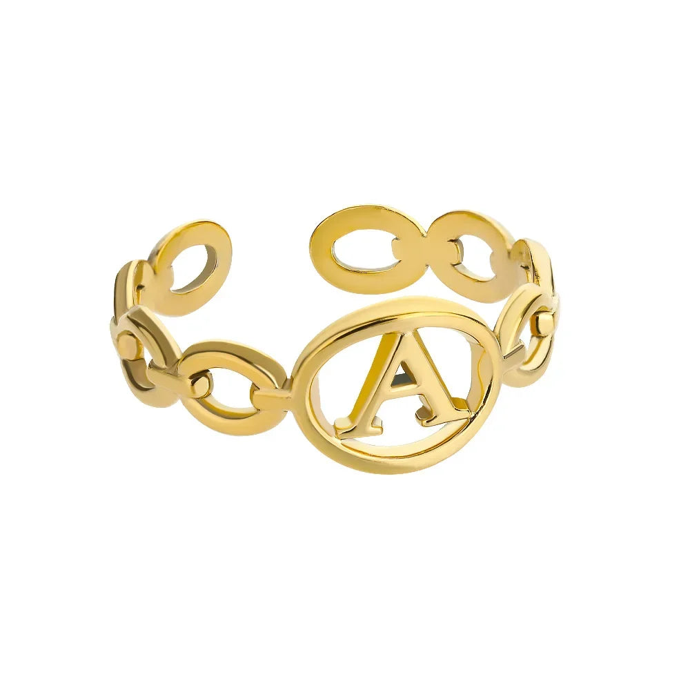 π 18k Gold Plated Hollow AβZ Initial Rings β Open Adjustable Stainless Steel Letter Rings