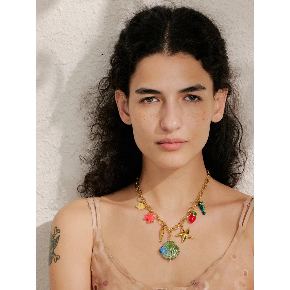 π 18k Gold Plated Yhpup Ocean Style Enamel Shell and Starfish Pendant Necklace β 2025 Summer Collection