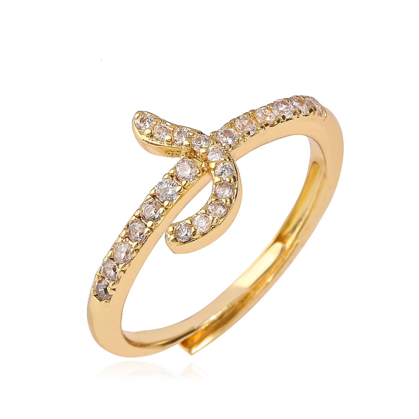 🌙 18k Gold Plated Arabic Letter Square Ring – HECHENG Women’s Fashion Ring with Zircon Inlay
