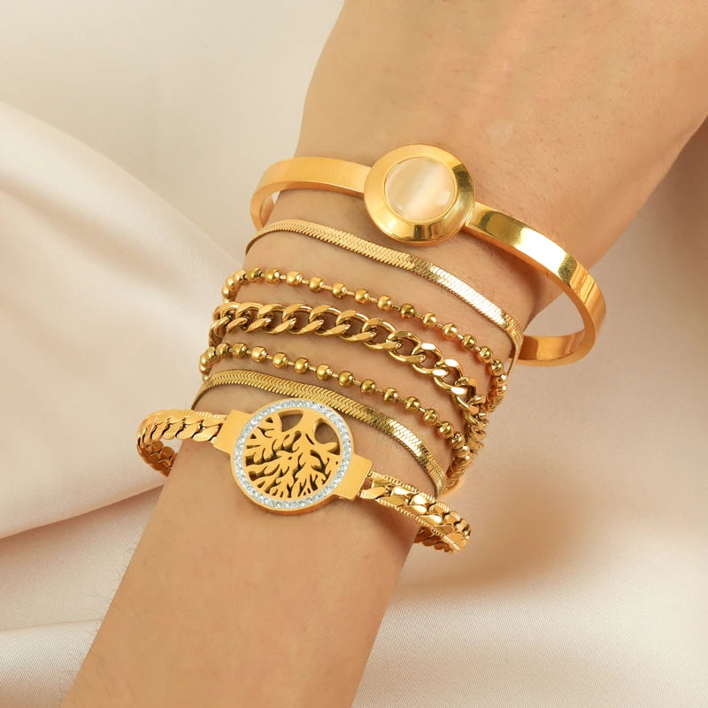 🌿 Tree of Grace – 18K Gold Plated Stainless Steel Life Bracelet