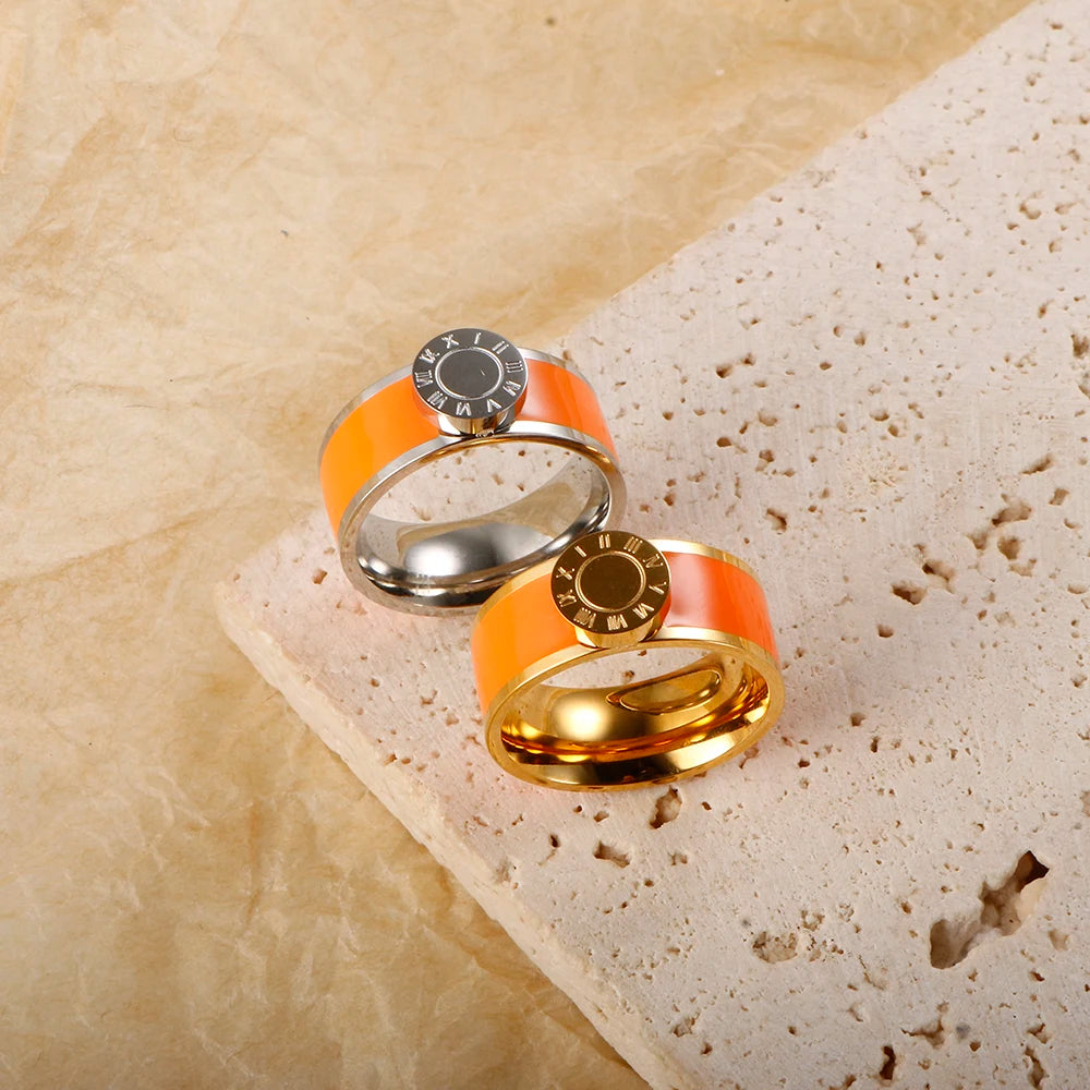💫 JINHUI 18 Karat vergoldetes Edelstahl-Emaille-Armreif- und Ringset – Klassischer Schmuck mit römischen Ziffern