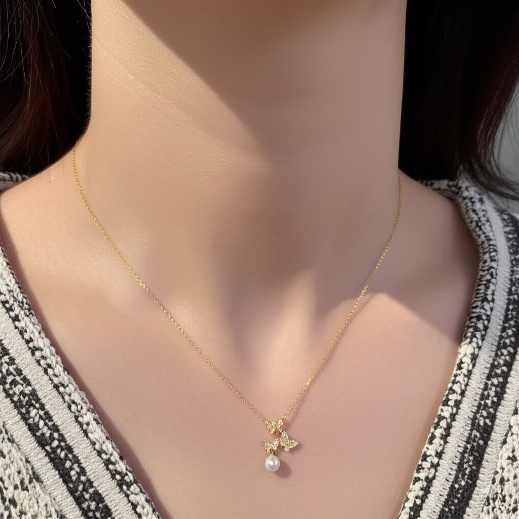 Gold 3 Schmetterlinge Edelstahl Halskette