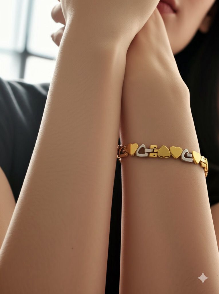 Elegantes Herzen Gold Edelstahl Armband