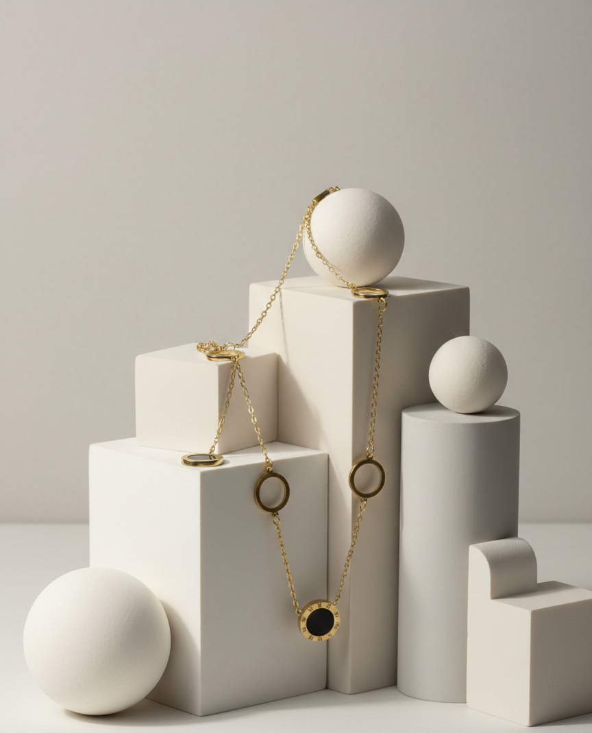 Trendige Halskette aus Edelstahl in Mondform