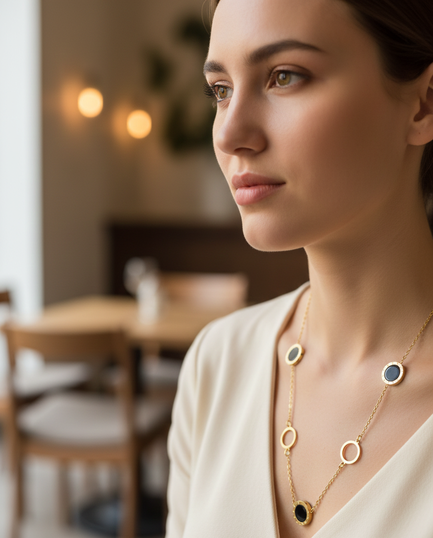 Trendige Halskette aus Edelstahl in Mondform