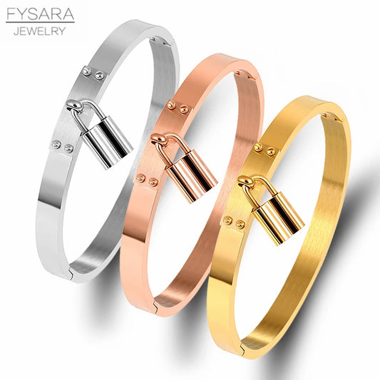 🔒 FYSARA Fashion Lock Charm Armband – Edelstahl Schwarz &amp; Gold 