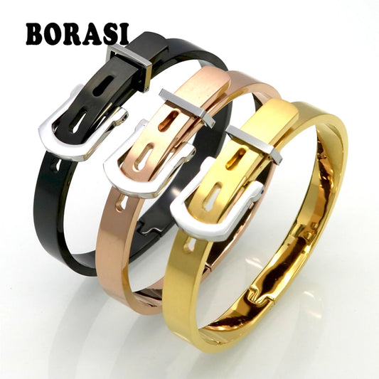 🔒 BORASI 18 Karat vergoldeter verstellbarer Gürtelschnallenarmreif – Unisex-Luxus-Edelstahl 