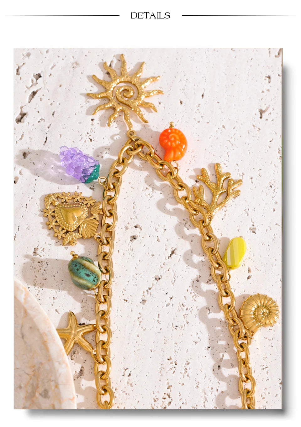 ☀️ 18k Gold Plated Yhpup Exquisite Ceramic Ocean Style Sun Pendant Necklace – Trendy Stainless Steel Jewelry