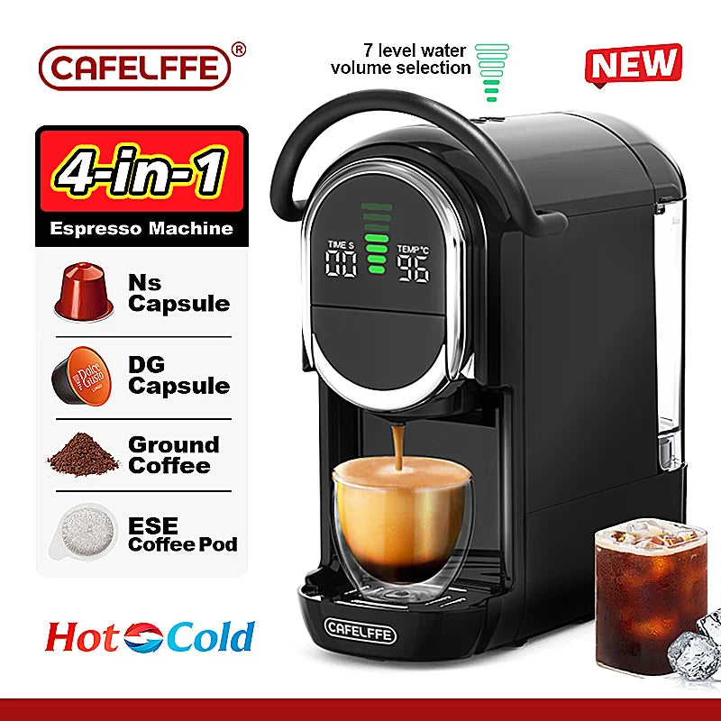 CAFELFFE Capsule Coffee Machine  4-in-1 Compatibility – Espresso, Cappuccino, Americano and more with 19-bar extraction power.