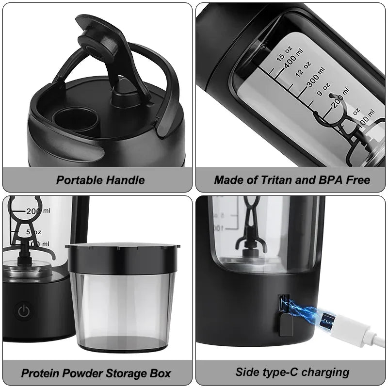 DUTRIEUX 650ml USB Electric Protein Shaker Bottle – Blend Smarter, Not Harder