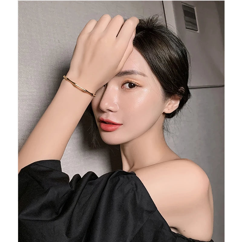 🌿 Bamboo Joint Cuff Bracelet – Trendy Gold Color Stainless Steel Bangle