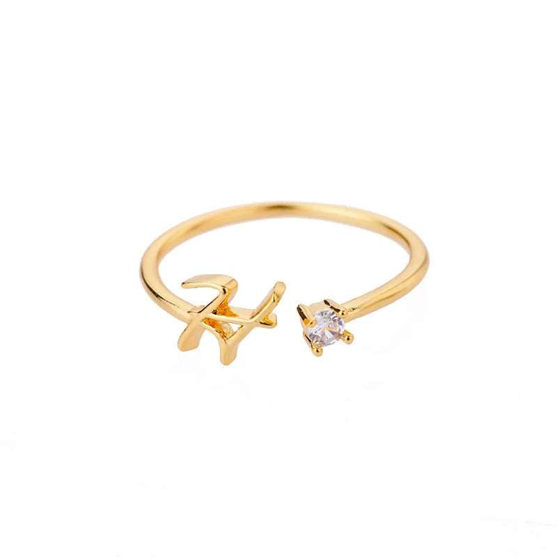 ✨ 18k Gold Plated Tiny A–Z Initial Letter Rings – Adjustable Stainless Steel Rings