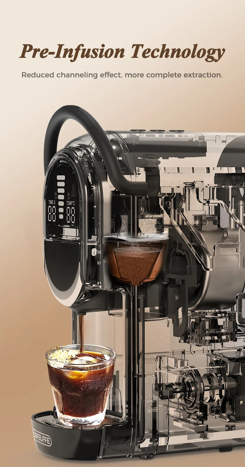 CAFELFFE Capsule Coffee Machine  4-in-1 Compatibility – Espresso, Cappuccino, Americano and more with 19-bar extraction power.