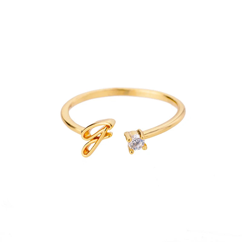 ✨ 18k Gold Plated Tiny A–Z Initial Letter Rings – Adjustable Stainless Steel Rings